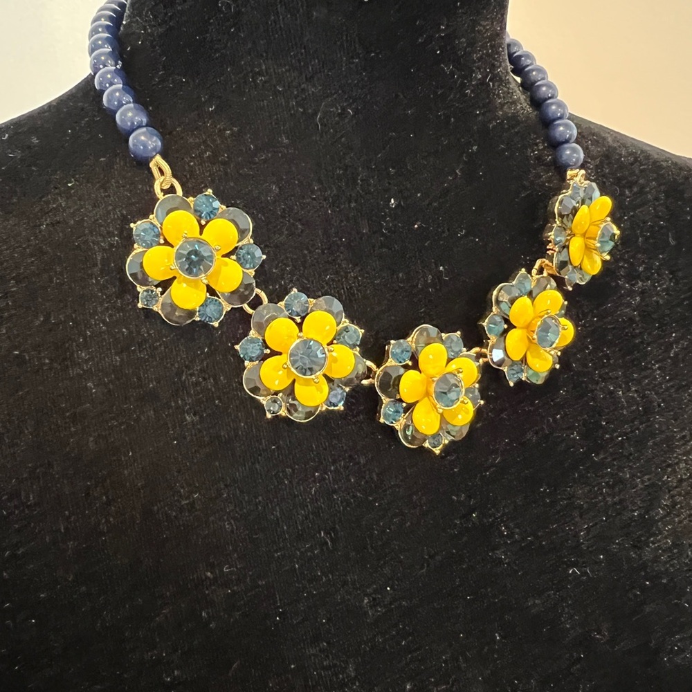 Talbots Blue & Yellow Floral Necklace NWT
